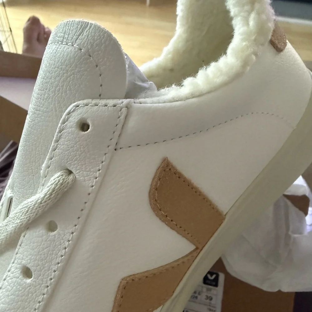 Veja Cream and Tan Women's Sneakers - Picture 3 of 5
